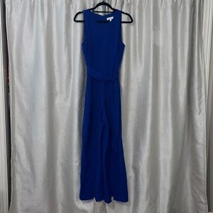 Nine West Royal Blue Crepe Wide Split Leg Jumpsuit